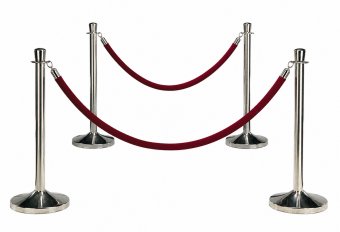 Set 4 Stâlpi Delimitare Hollywood Silver și 2 Cordoane Vișinii din Catifea Cadou